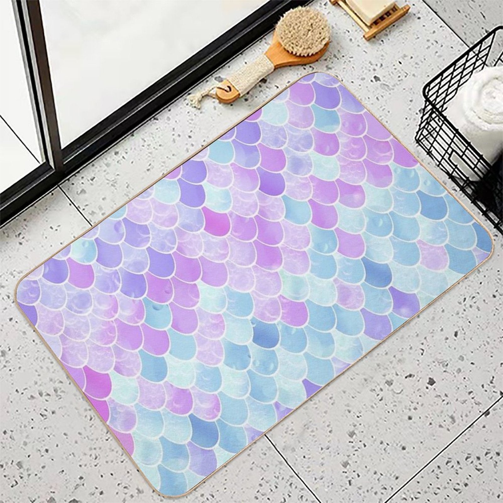 Cute Girls Mermaid Scales Pattern, Pink, Purple, Teal  Eco-Friendly Bath Mat