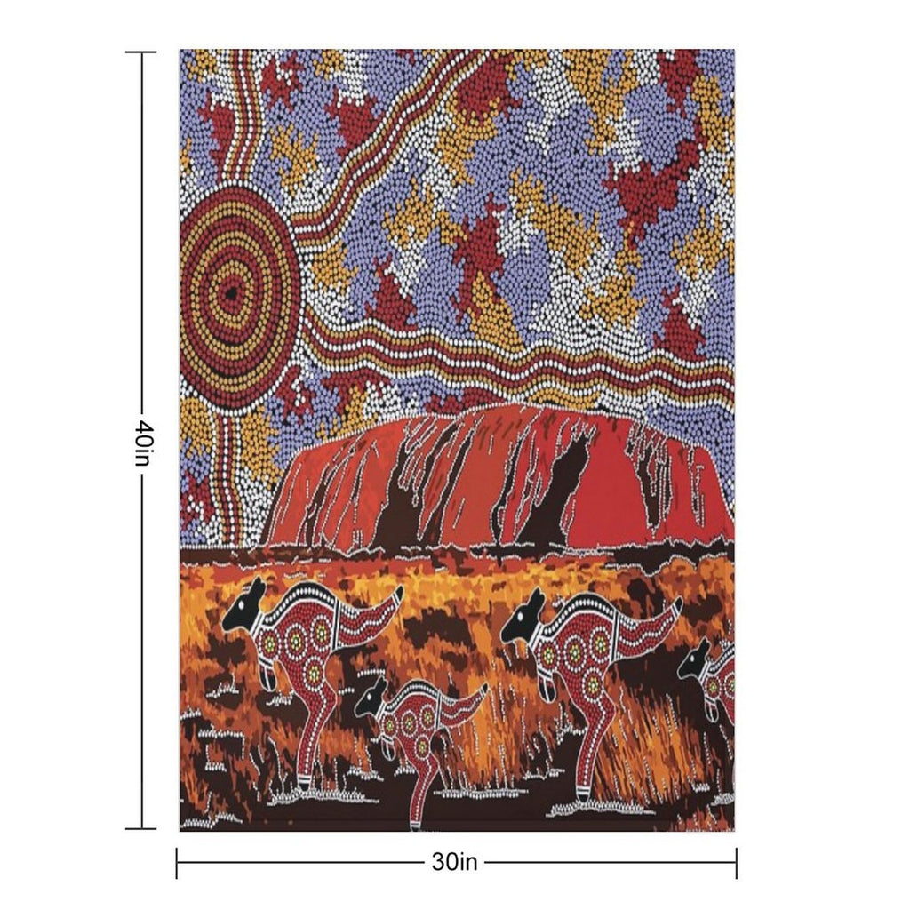 Authentic Aboriginal Art - Uluru  Ayers Rock Compact Throw Blanket