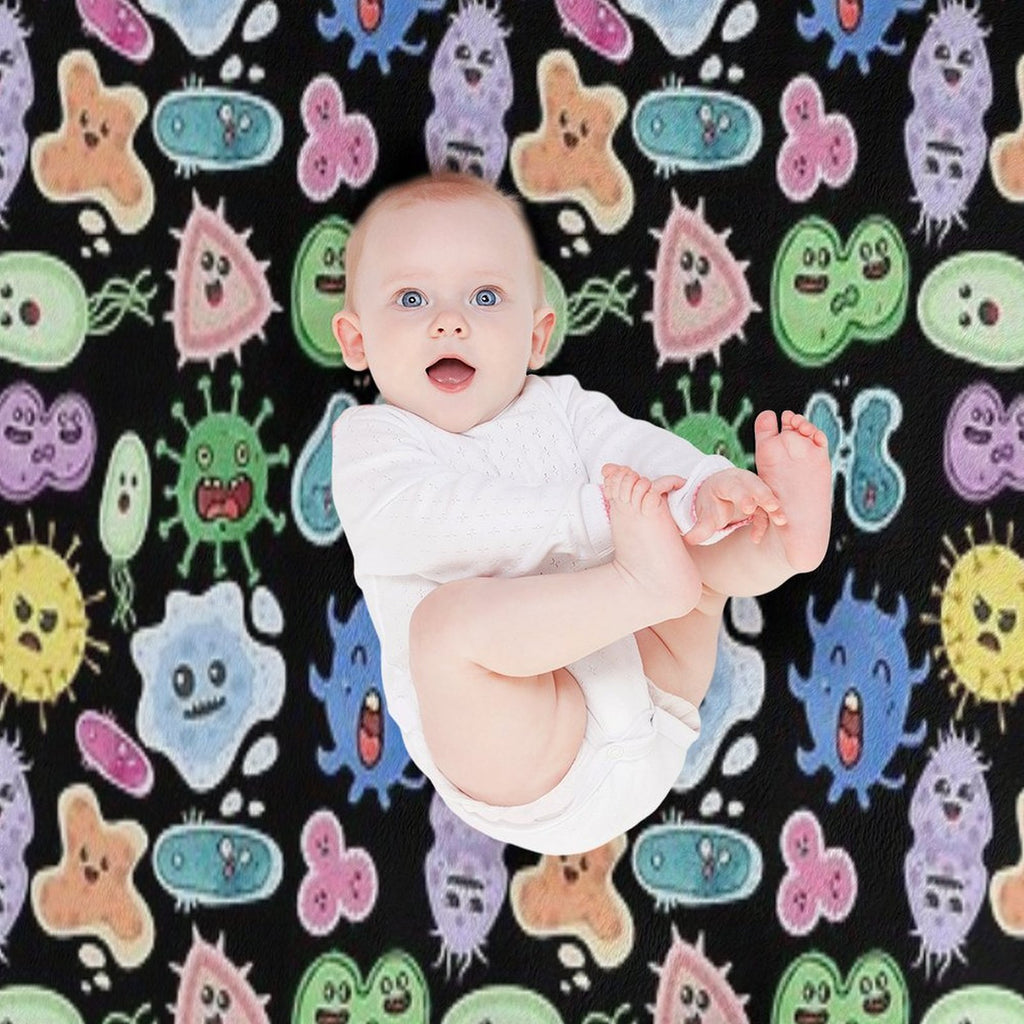Cute Microbes Bacteria, Virus, Ecoli MicroBiology Seamless Pattern Sticker Pack. Lightweight Throw Blanket