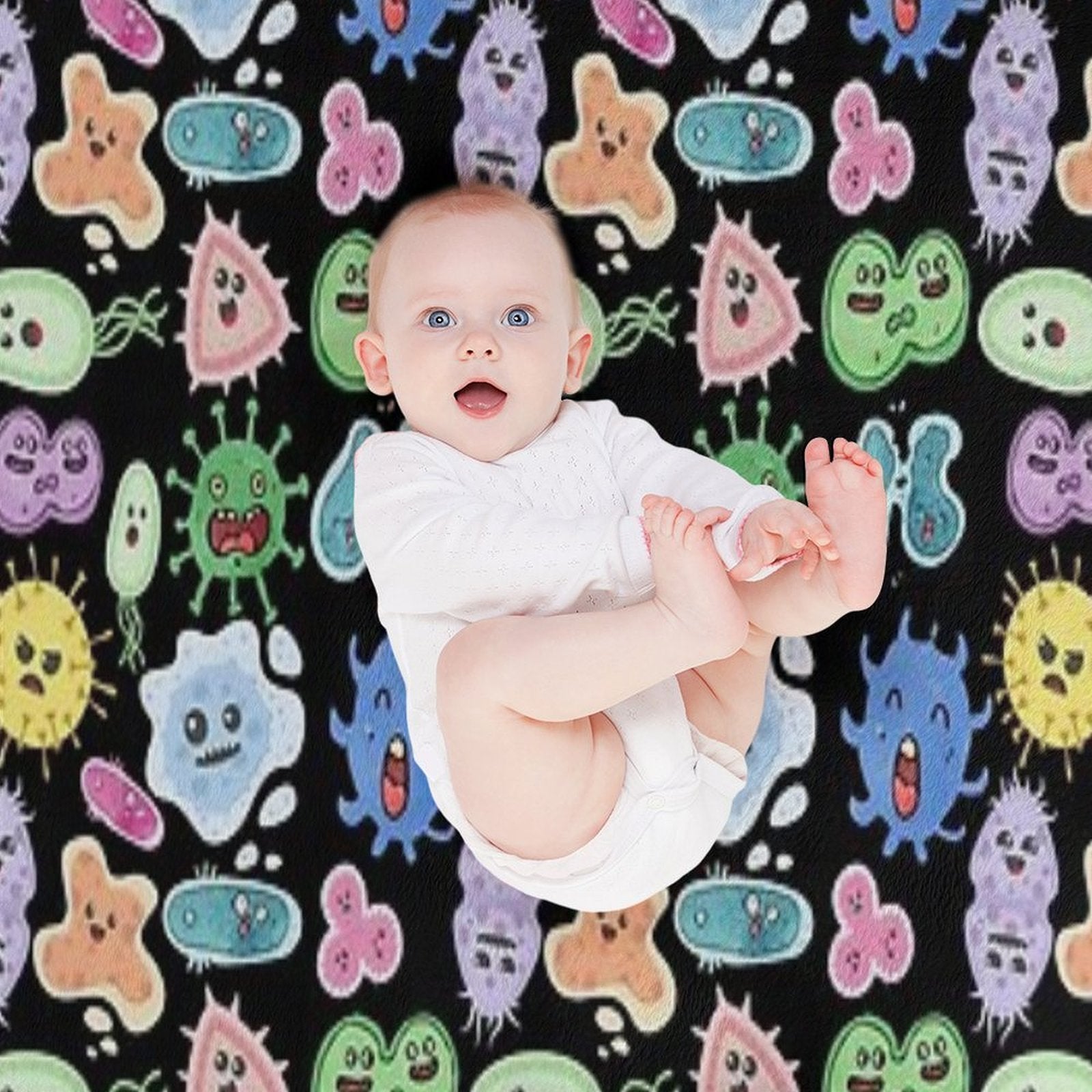 Cute Microbes Bacteria, Virus, Ecoli MicroBiology Seamless Pattern Sticker Pack. Lightweight Throw Blanket