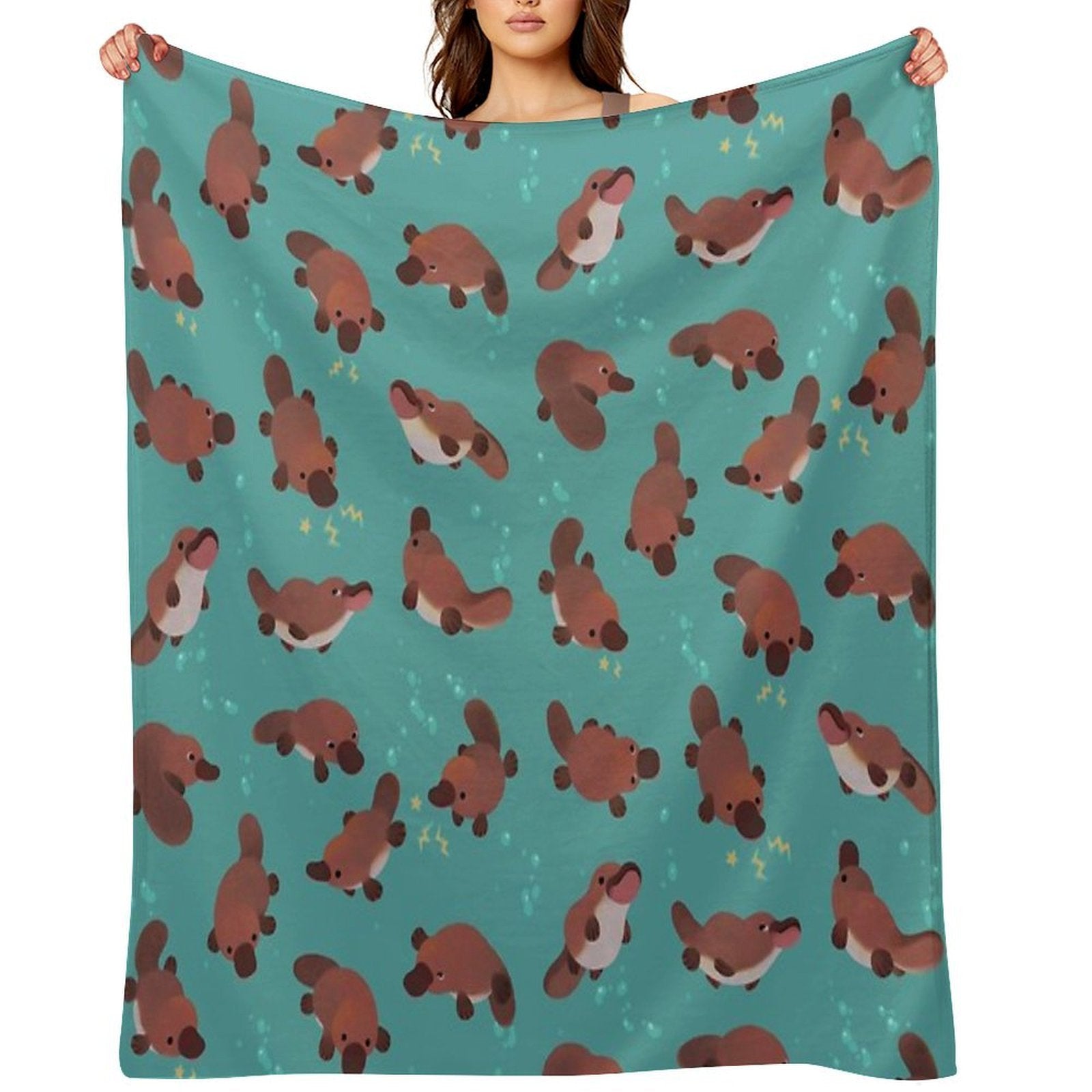 Happy Platypus - Green Easy Care Throw Blanket