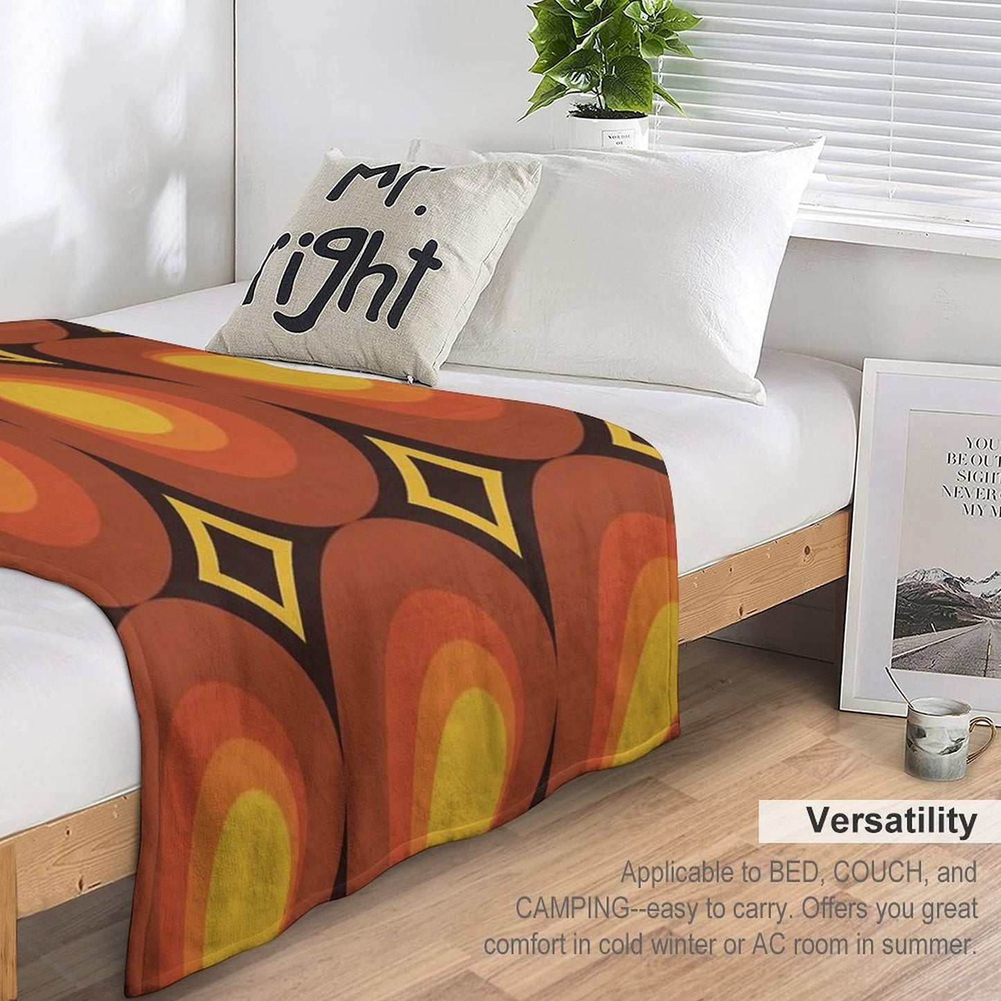 1970s Orange Mid-Century Modern Circle 2 Easy Care Throw Blanket