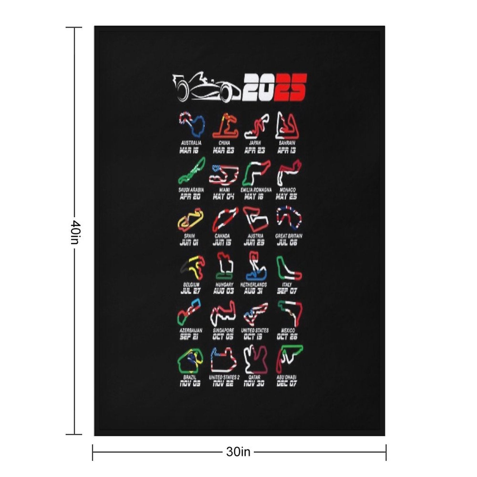 Calendar Formula Race Cars 2025 Circuits Colors Velvety-soft Throw Blanket