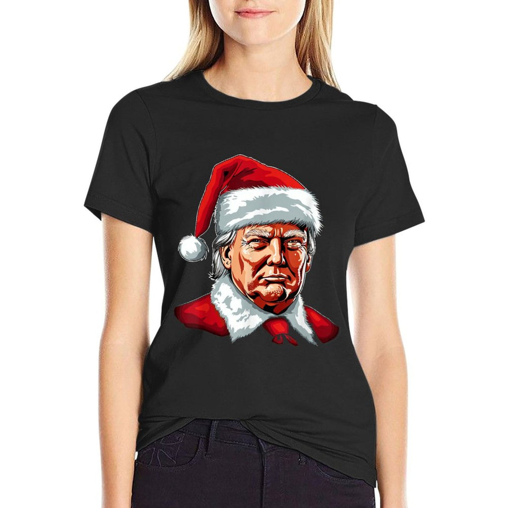 Santa Claus Trump Christmas Art Portrait Graphic Men Women  Rolled Sleeves T-Shirt