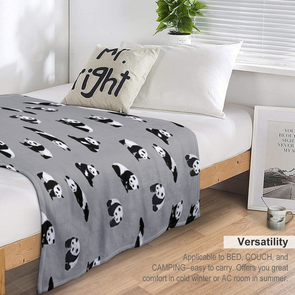 Pandas on Grey Quick-dry Throw Blanket