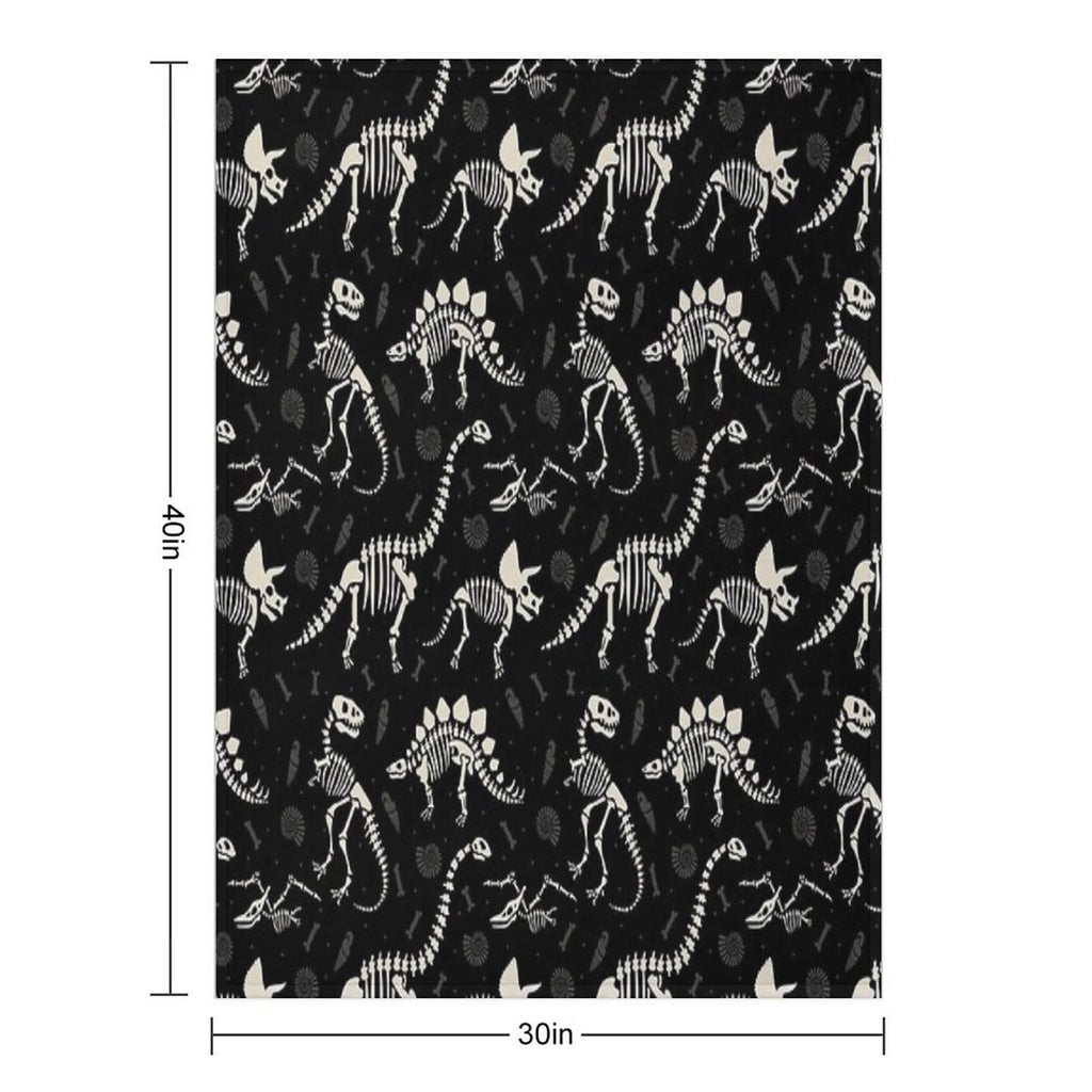 Dinosaur Fossils in Black Travel-friendly Throw Blanket