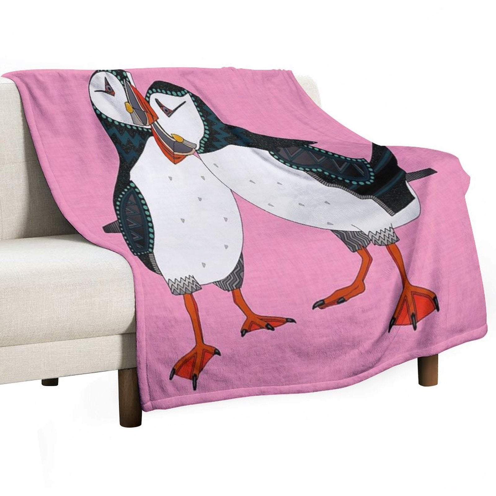 Puffin Pair Pink Sustainable Throw Blanket