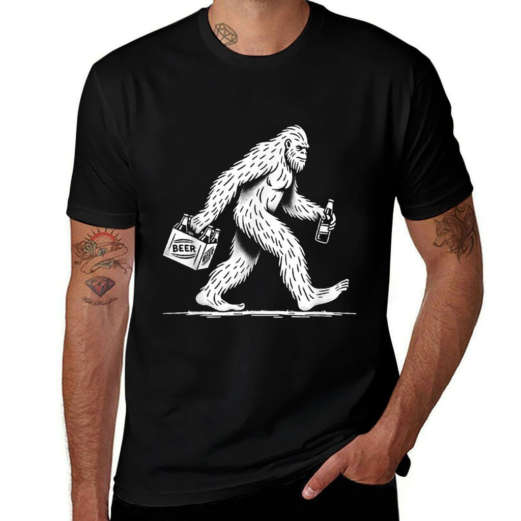 Retro Bigfoot Drinking Beer – Funny Sasquatch  Easy-care T-Shirt