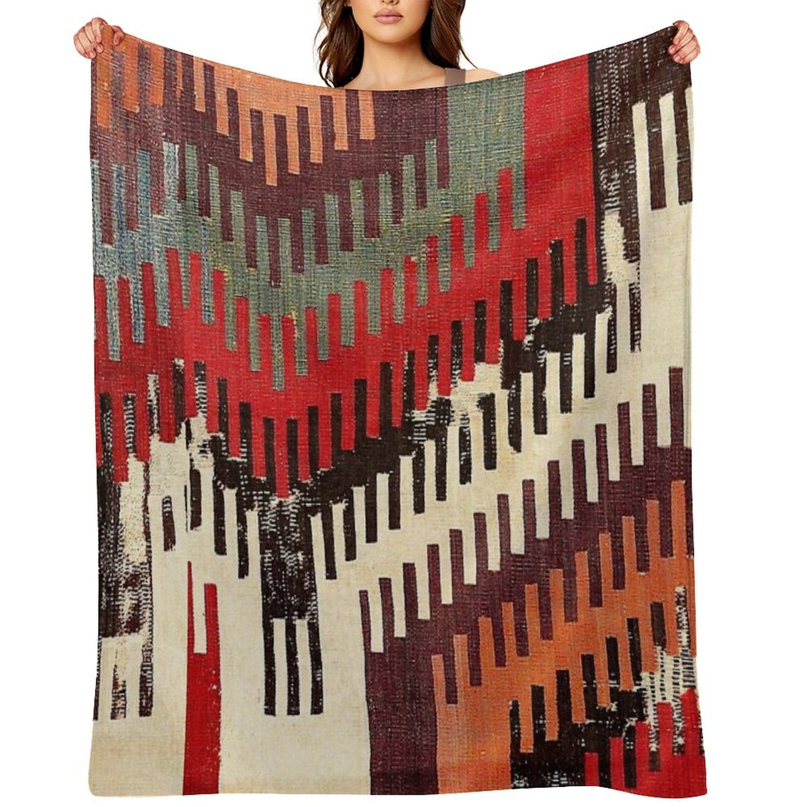 Afyon Central Anatolian Kilim Fragment Print Quick-dry Throw Blanket