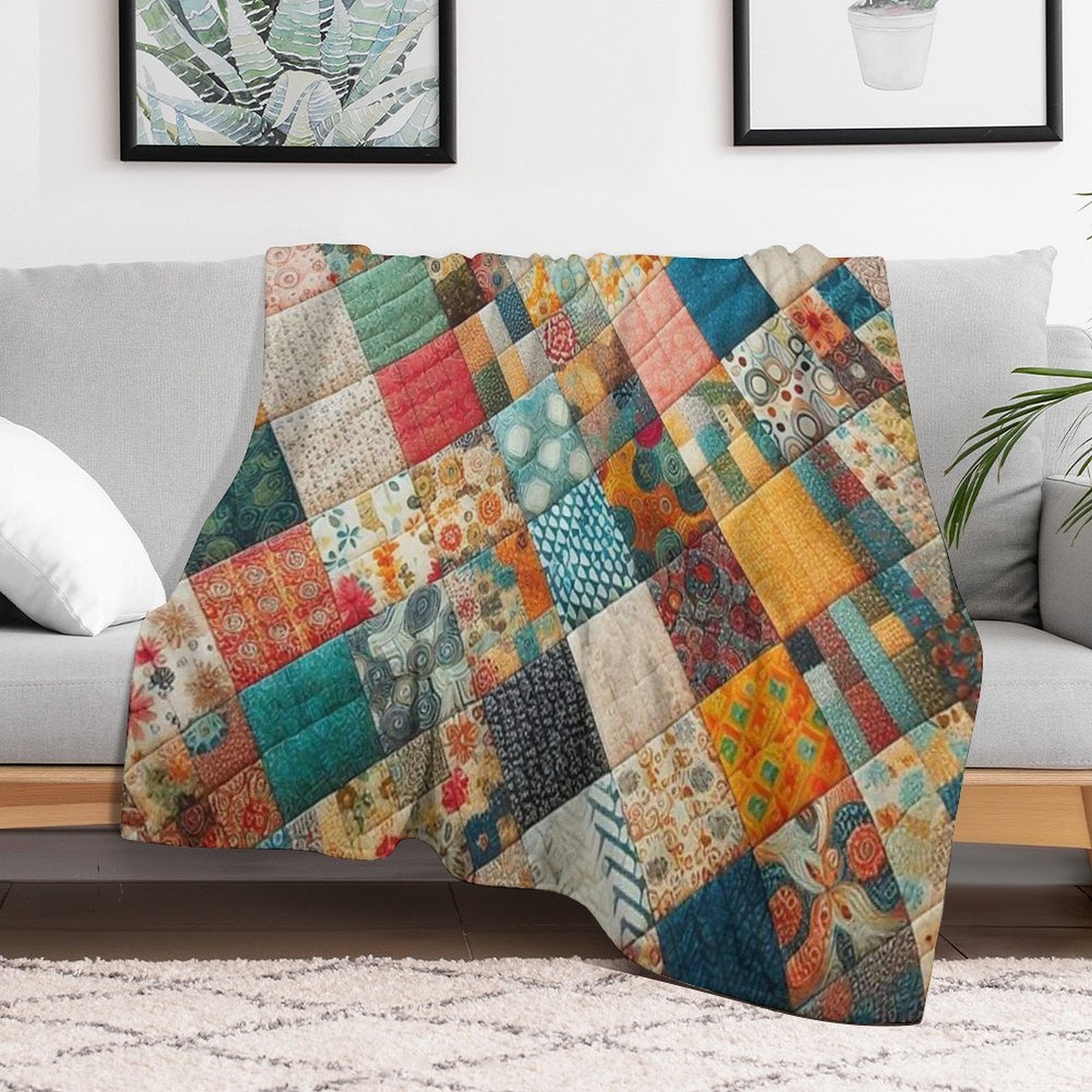 Cozy Patchwork Blanket Anti-pilling Throw Blanket