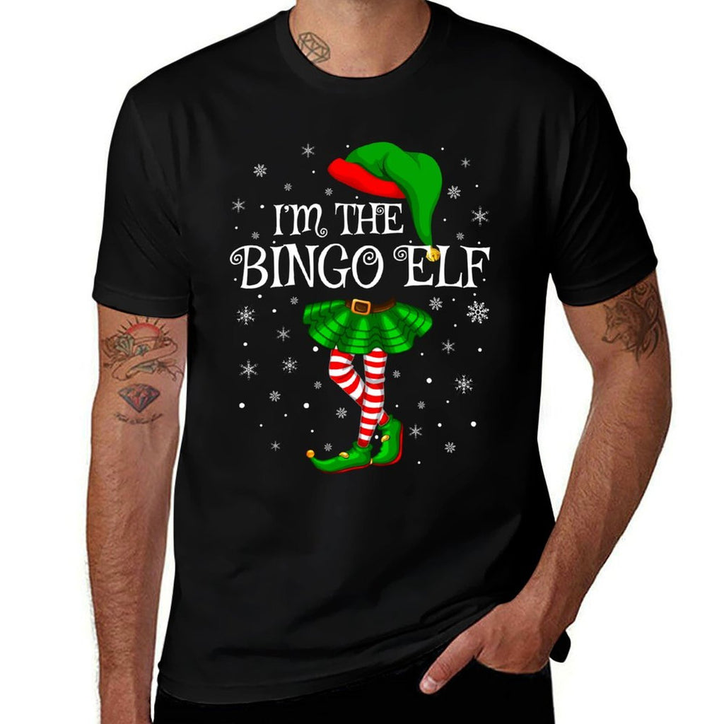 Family Matching Women Girls Im The Bingo Elf Christmas  Ribbed Collar T-Shirt