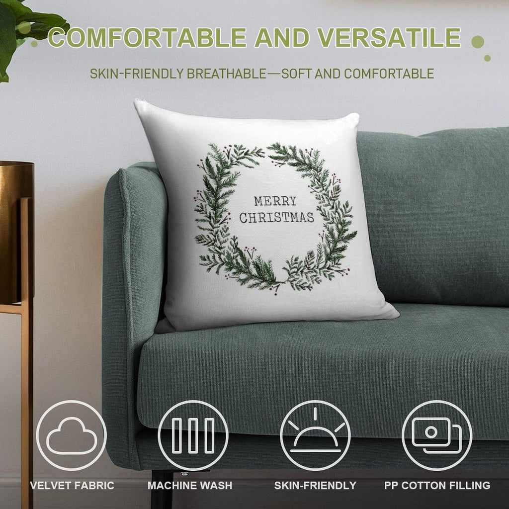 Simple Merry Christmas Soft Hidden Zipper Throw Pillow