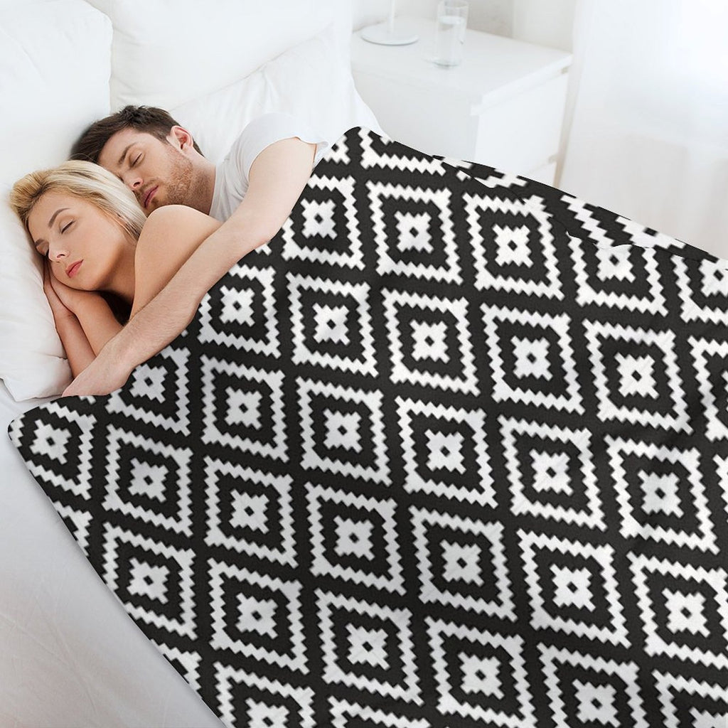 Aztec - White on Black Velvety-soft Throw Blanket