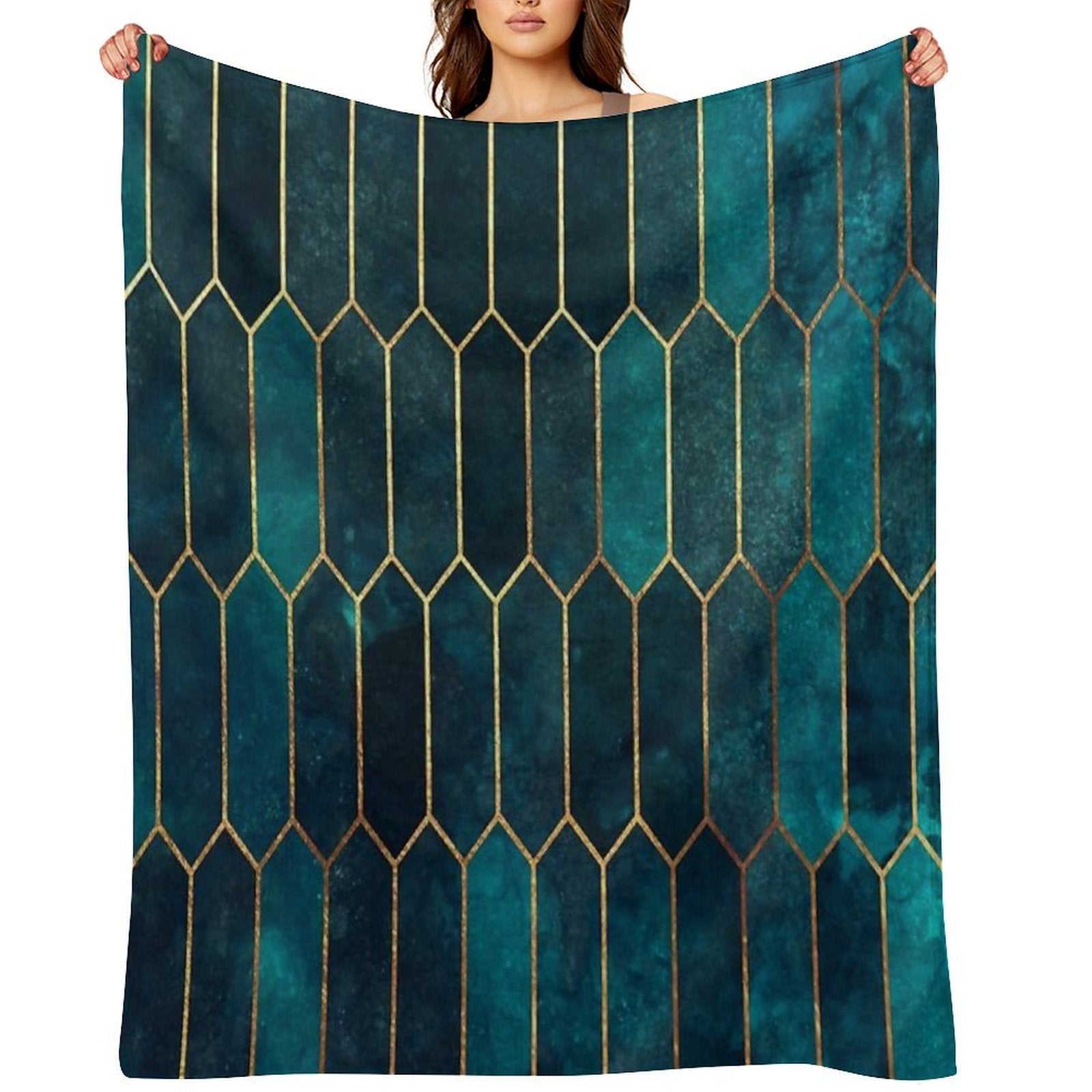 Deep Teal And Blue Gold  Pattern Versatility Throw Blanket