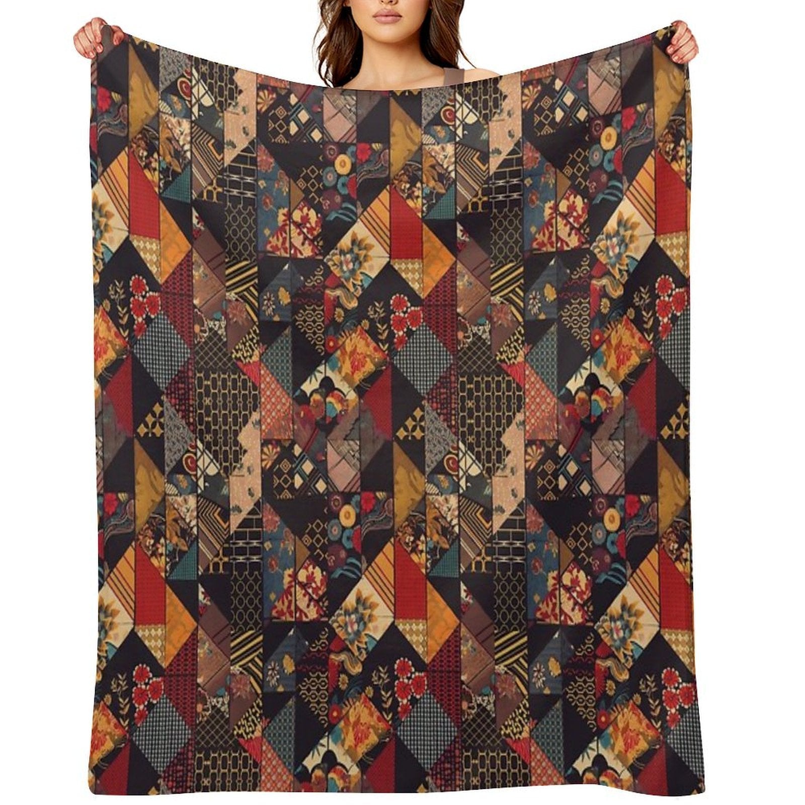 Symmetry Flow - Seamless Pattern Furoshiki Design Plush Throw Blanket