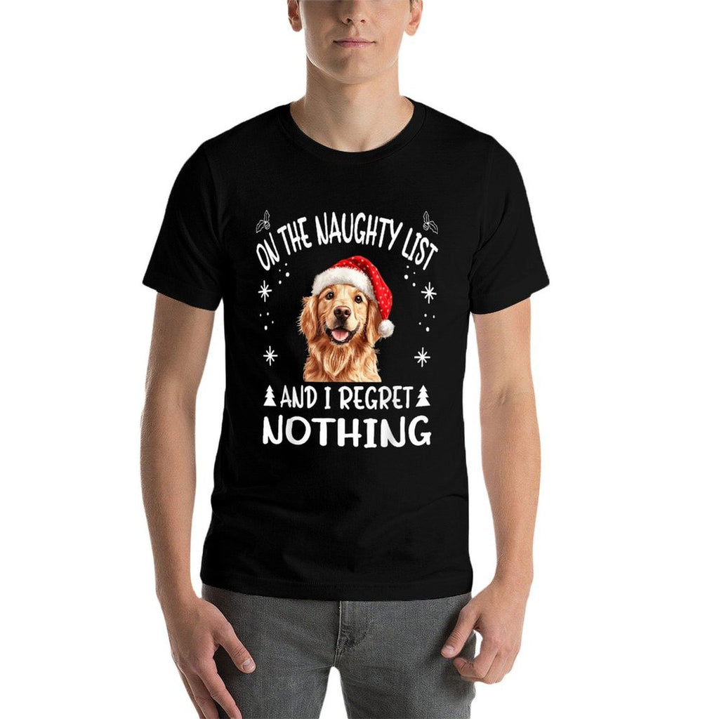 Cute Golden Retriever Dog Christmas On The Naughty List And  Rolled Sleeves T-Shirt