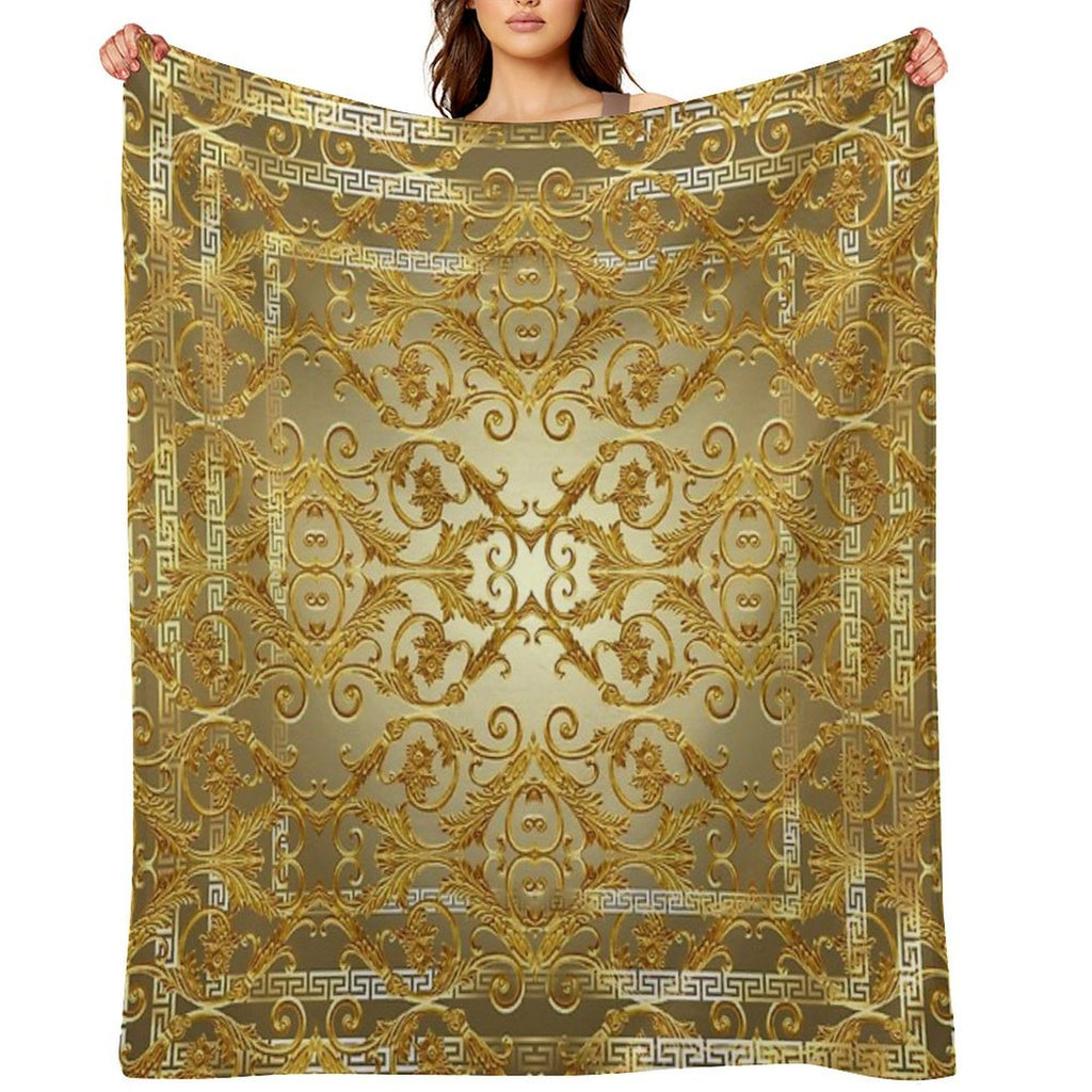 Greek Keys 4 Golden Baroque Style Shrink-resistant Throw Blanket