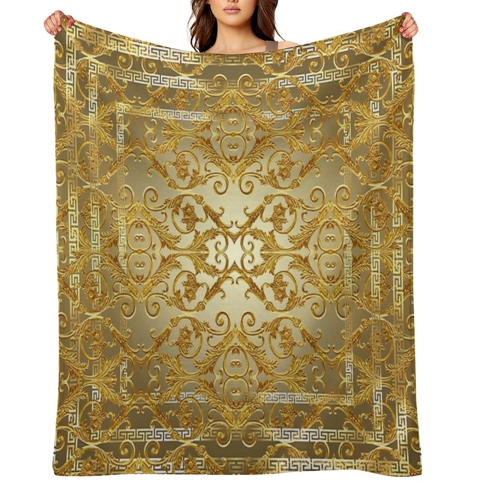 Greek Keys 4 Golden Baroque Style Shrink-resistant Throw Blanket