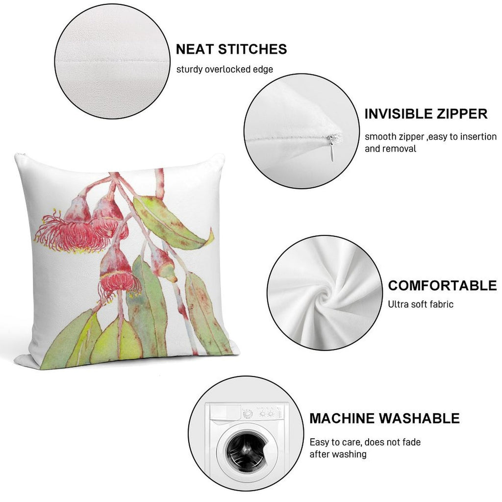 Flowering Silver Princess Eucalyptus Watercolor Soft Decorative Cover Throw Pillow