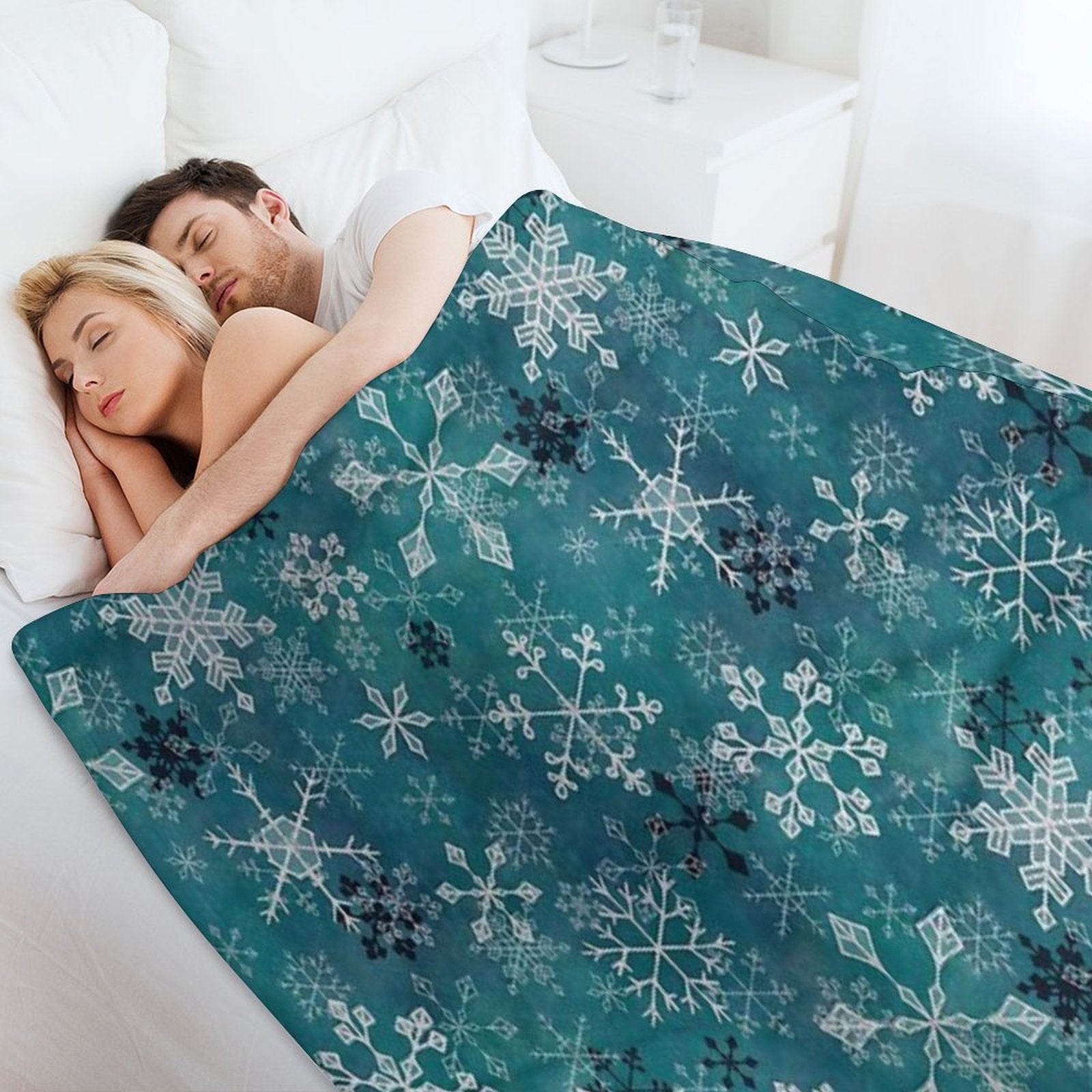 Snowflake Crystals in Teal Comfort Throw Blanket