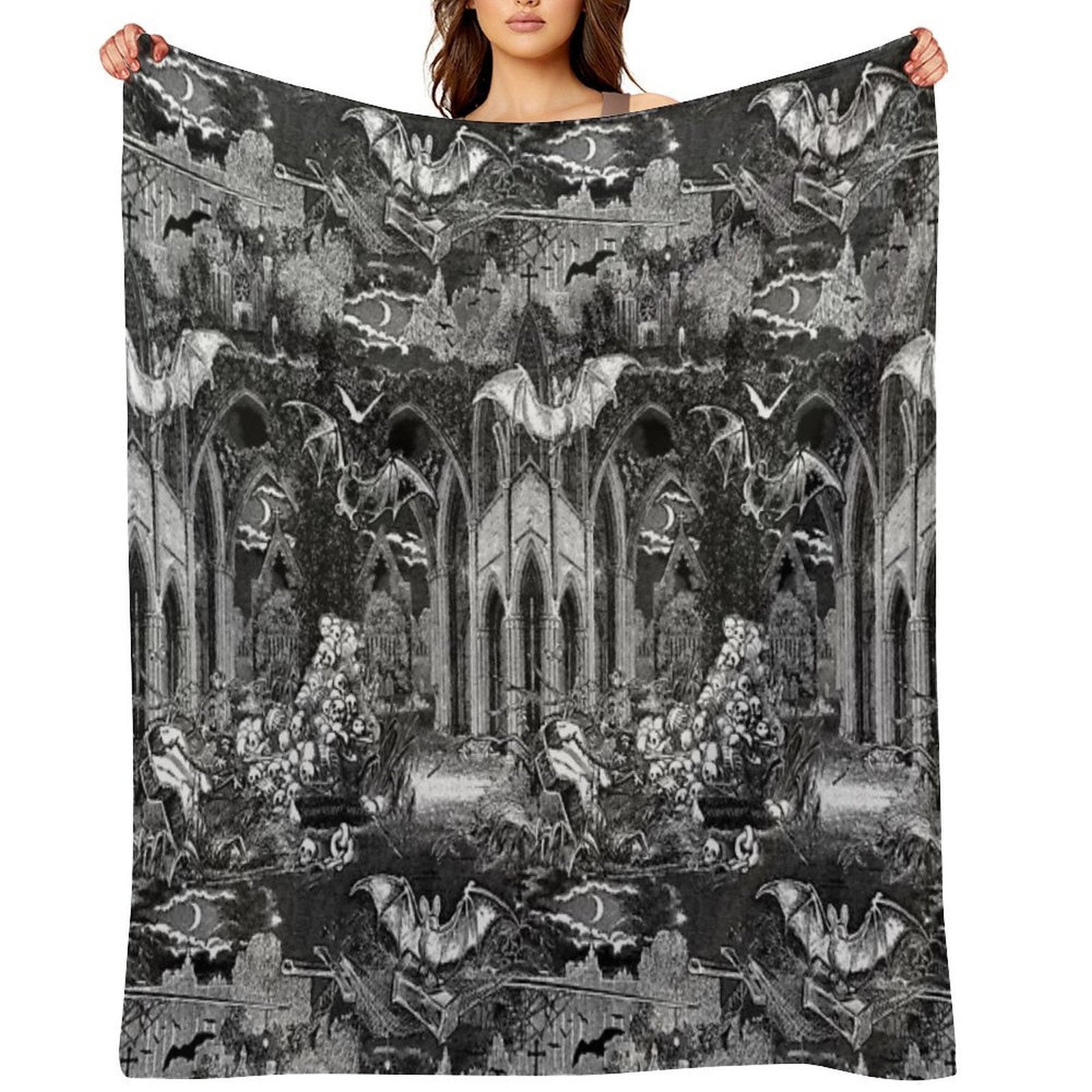 Dark Gothic Vampires Crypt Graves Bats Skulls Pattern by Moose Disco Comfort Throw Blanket