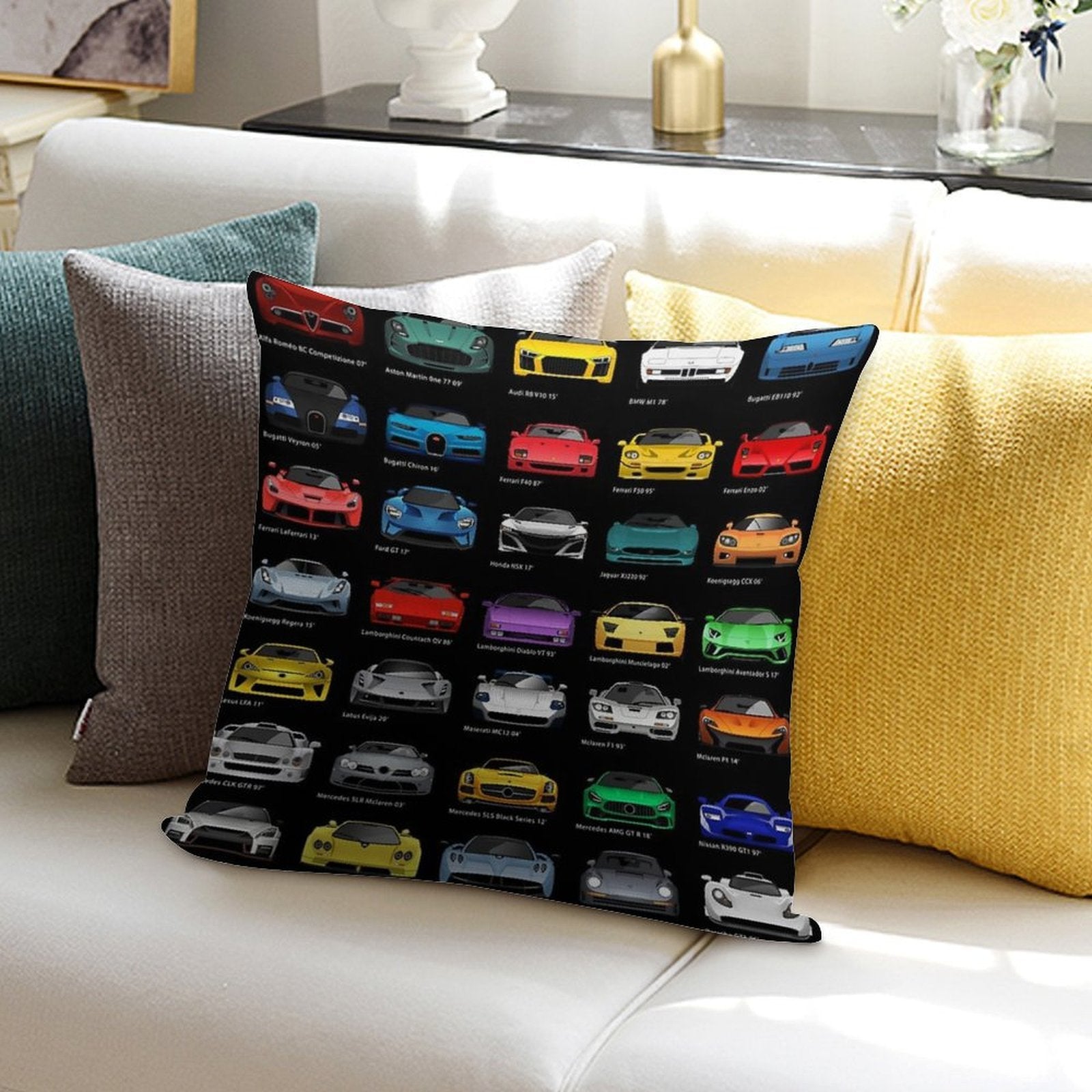 Super Cars (B) Soft Hidden Zipper Throw Pillow