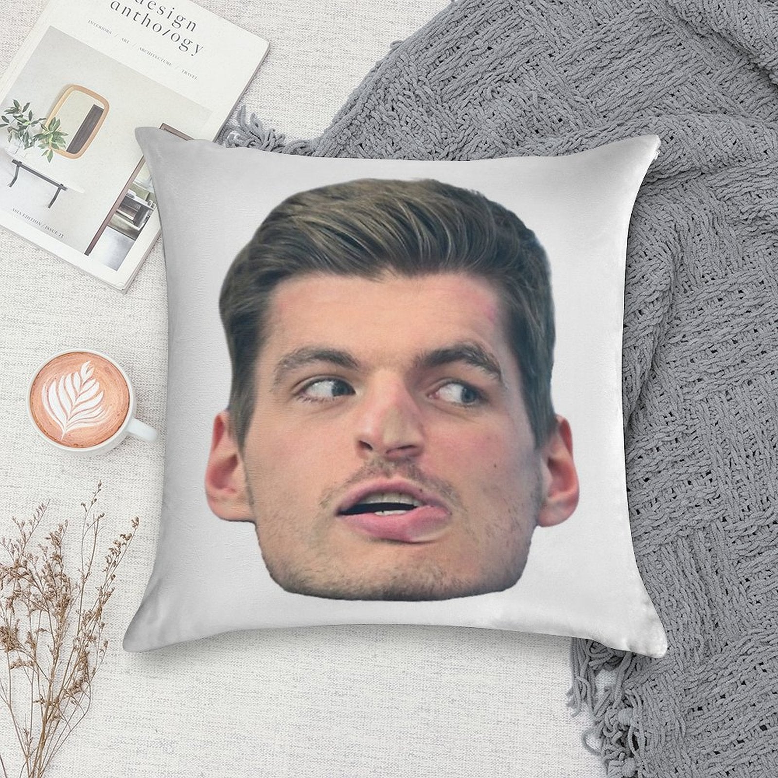 Max Verstappen Face Soft Shrink-Resistant Throw Pillow