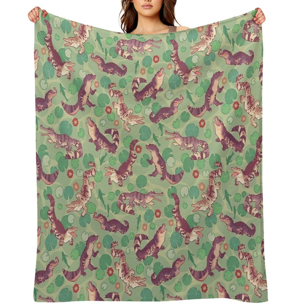 Crocodilians in Swampy Waters Sustainable Throw Blanket