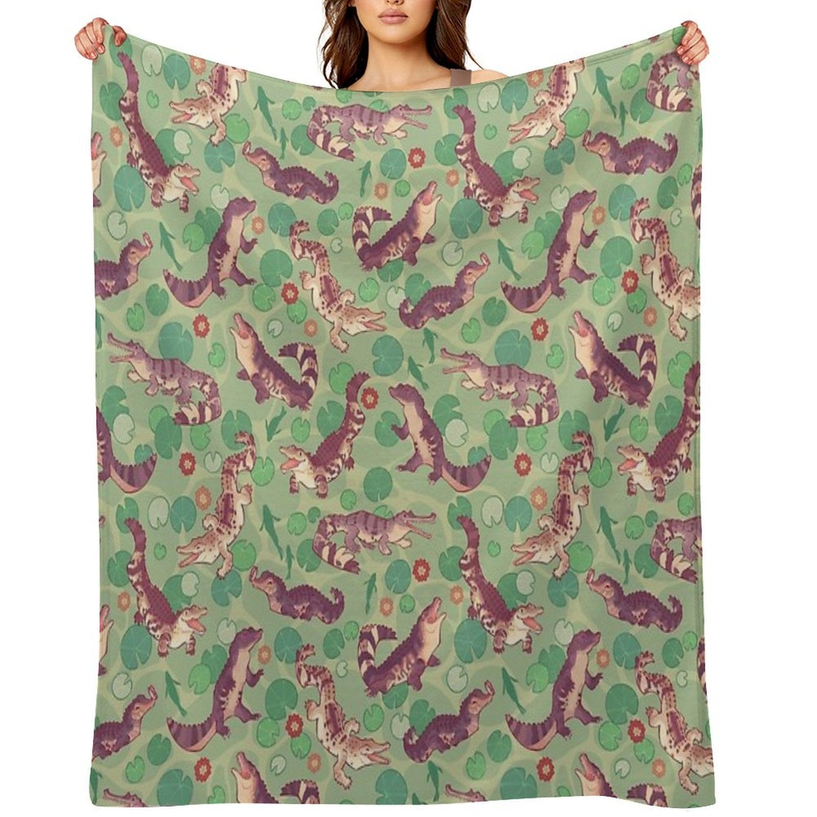 Crocodilians in Swampy Waters Sustainable Throw Blanket