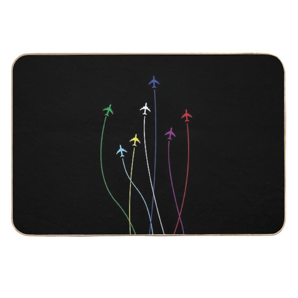 Rainbow Airplanes Flying on Eachother  Easy Maintenance Bath Mat