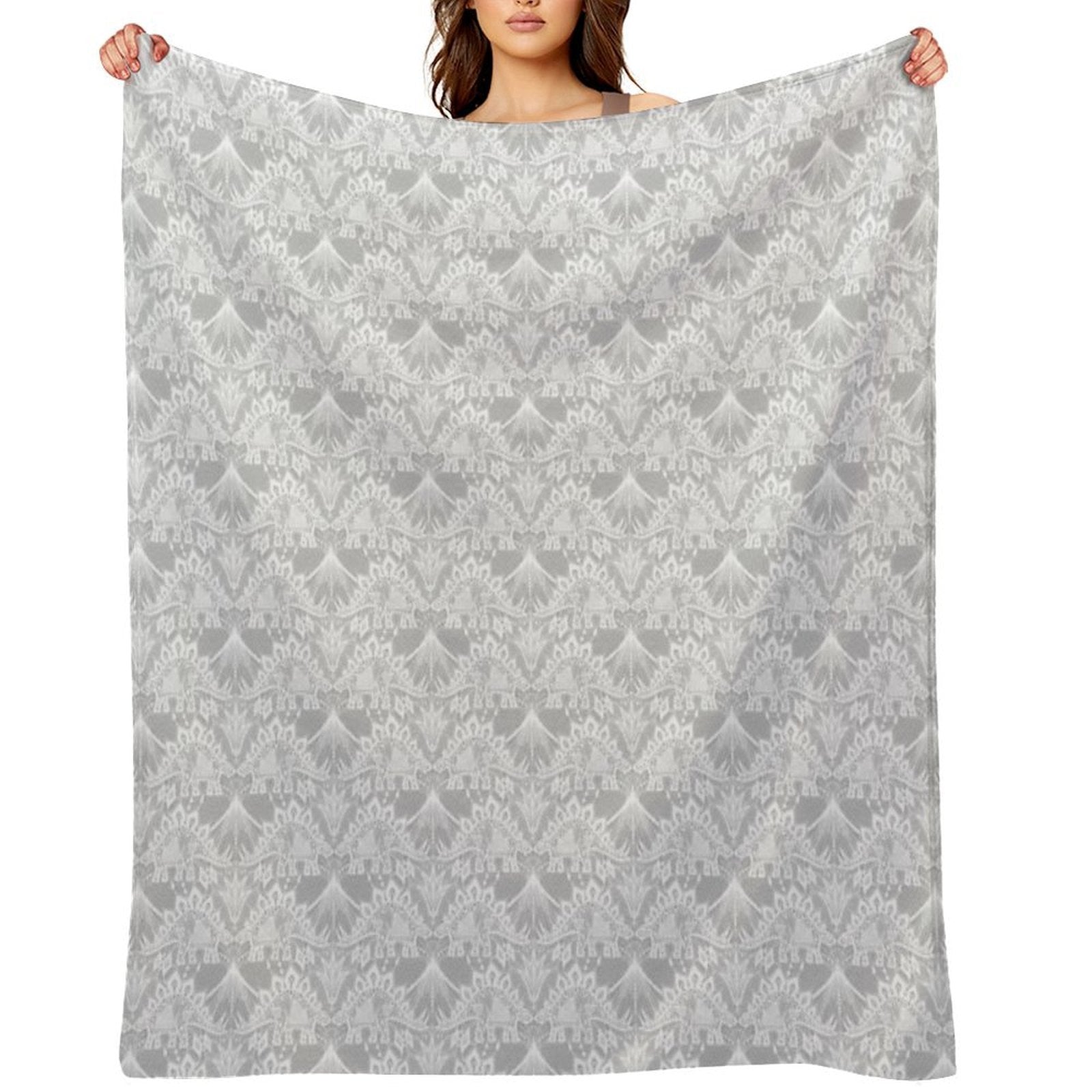 Stegosaurus Lace - White Plush Throw Blanket