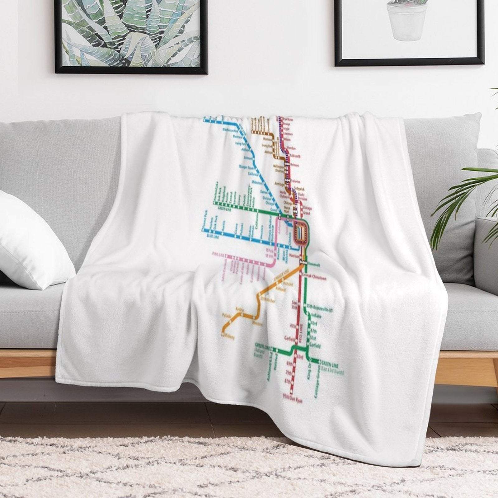 Chicago Trains Map Velvety-soft Throw Blanket