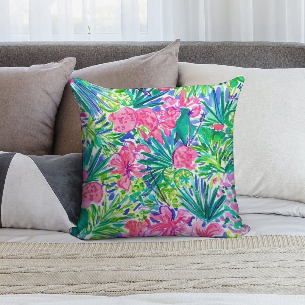 Island Pulitzer Leaf Soft Short Plush Fabric Throw Pillow