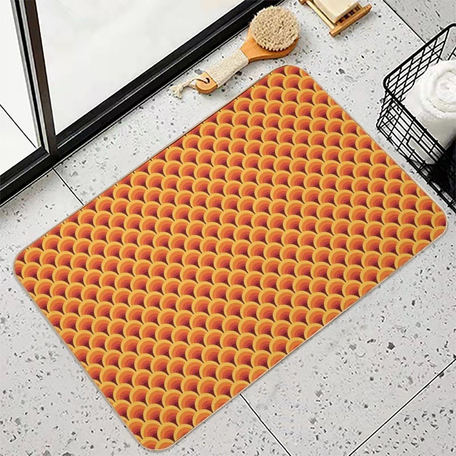 Orange Wave Gradient Retro Pattern  Dirt-Trapping Bath Mat