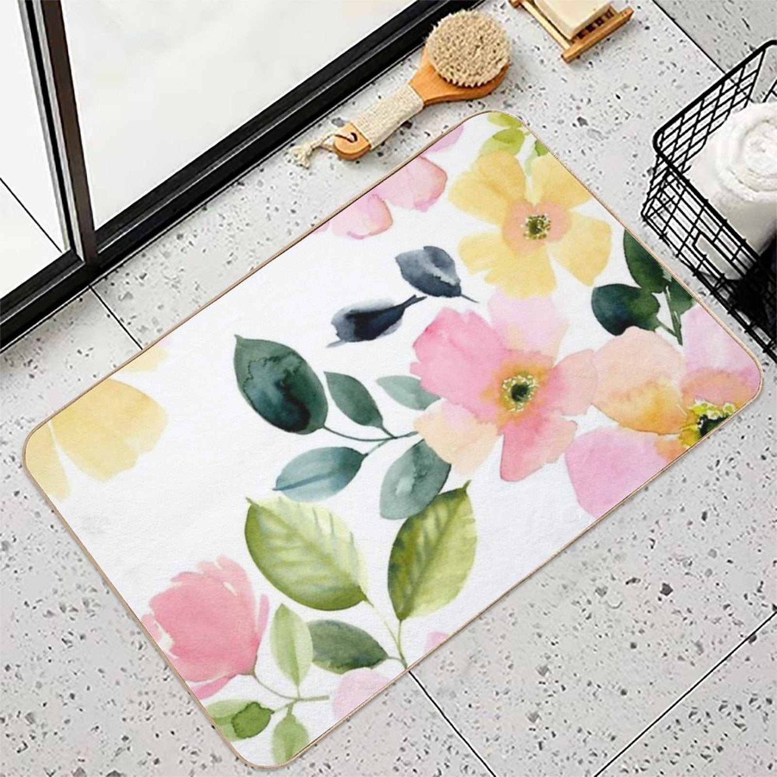 Floral Watercolor Prints  Long-Lasting Bath Mat