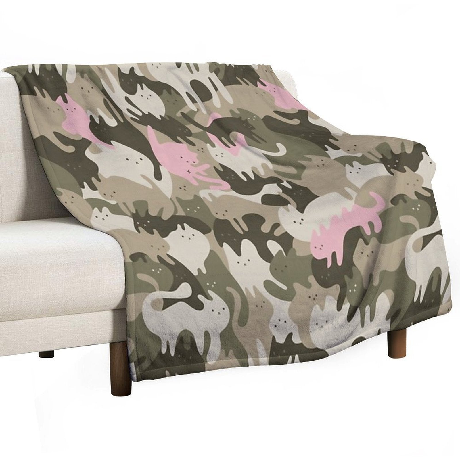 CATmouflage - Light Pink Army Pattern Plush Throw Blanket