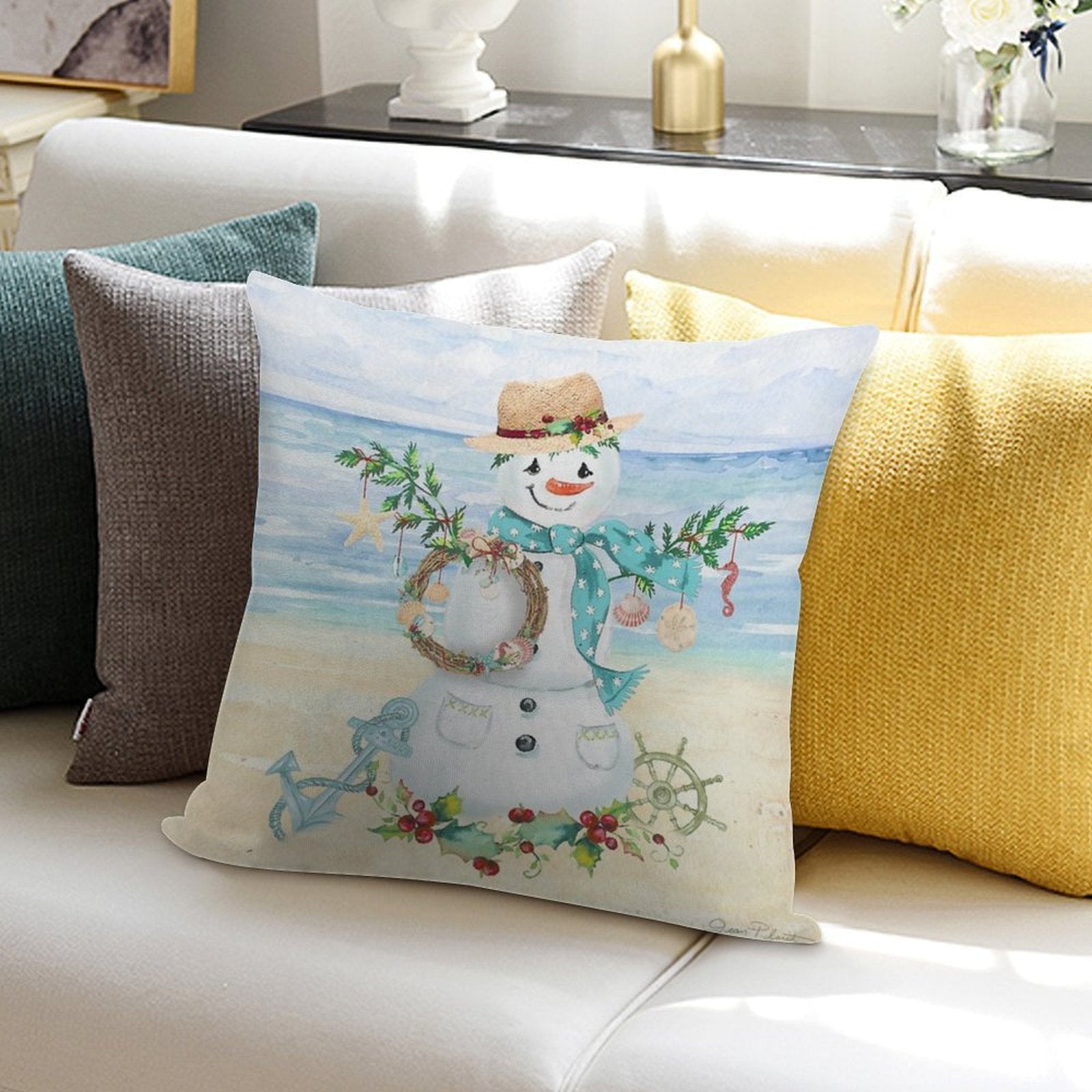 Coastal Christmas F Soft Decorative Cover Throw Pillow