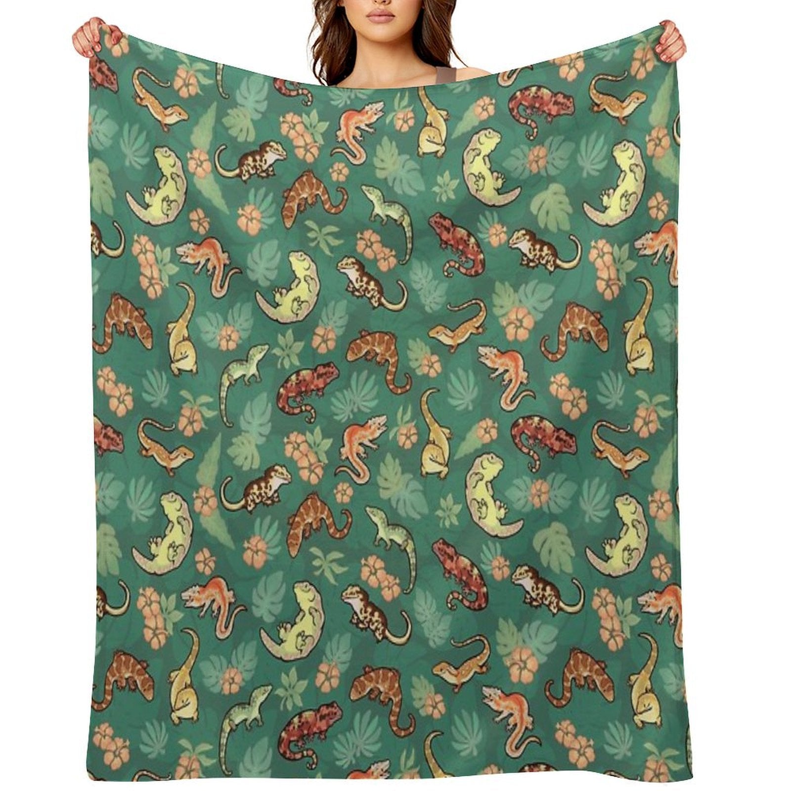Gecko Family in Green Durable Throw Blanket
