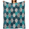Metal Silver And Teal Geometric Hexagon Pattern Sustainable Throw Blanket