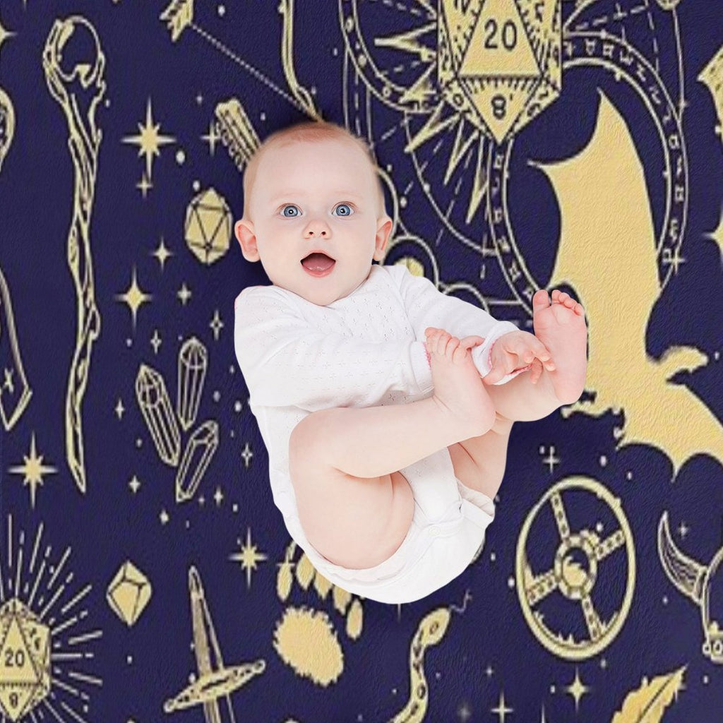 DND RPG Pattern Seamless Dungeons And Dragons Doodles, Celestial Night Sky And Stars Constellations Gift-ready Throw Blanket