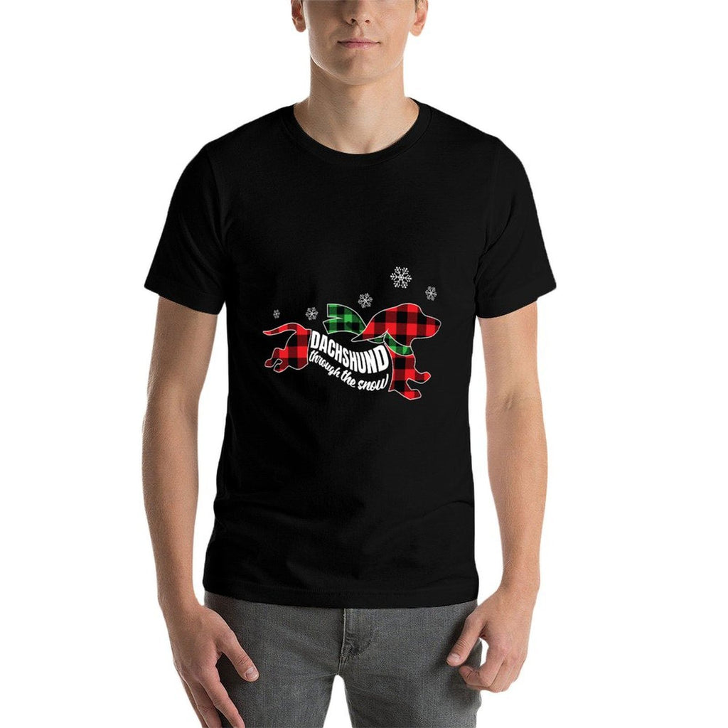 Dachshund Through The Snow Doxie Dog Plaid Christmas Gift  Breathable T-Shirt