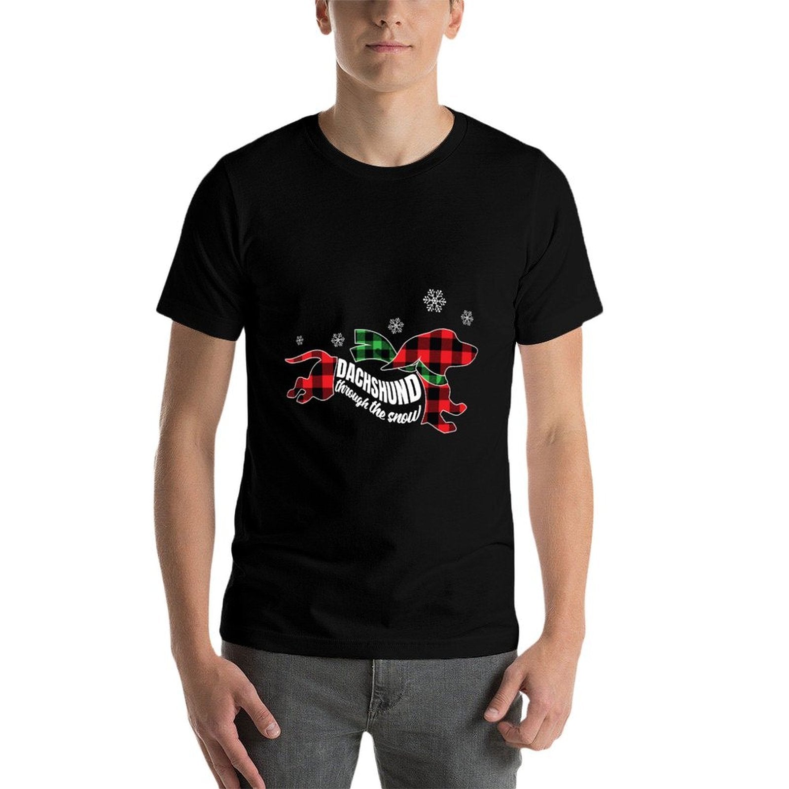 Dachshund Through The Snow Doxie Dog Plaid Christmas Gift  Breathable T-Shirt