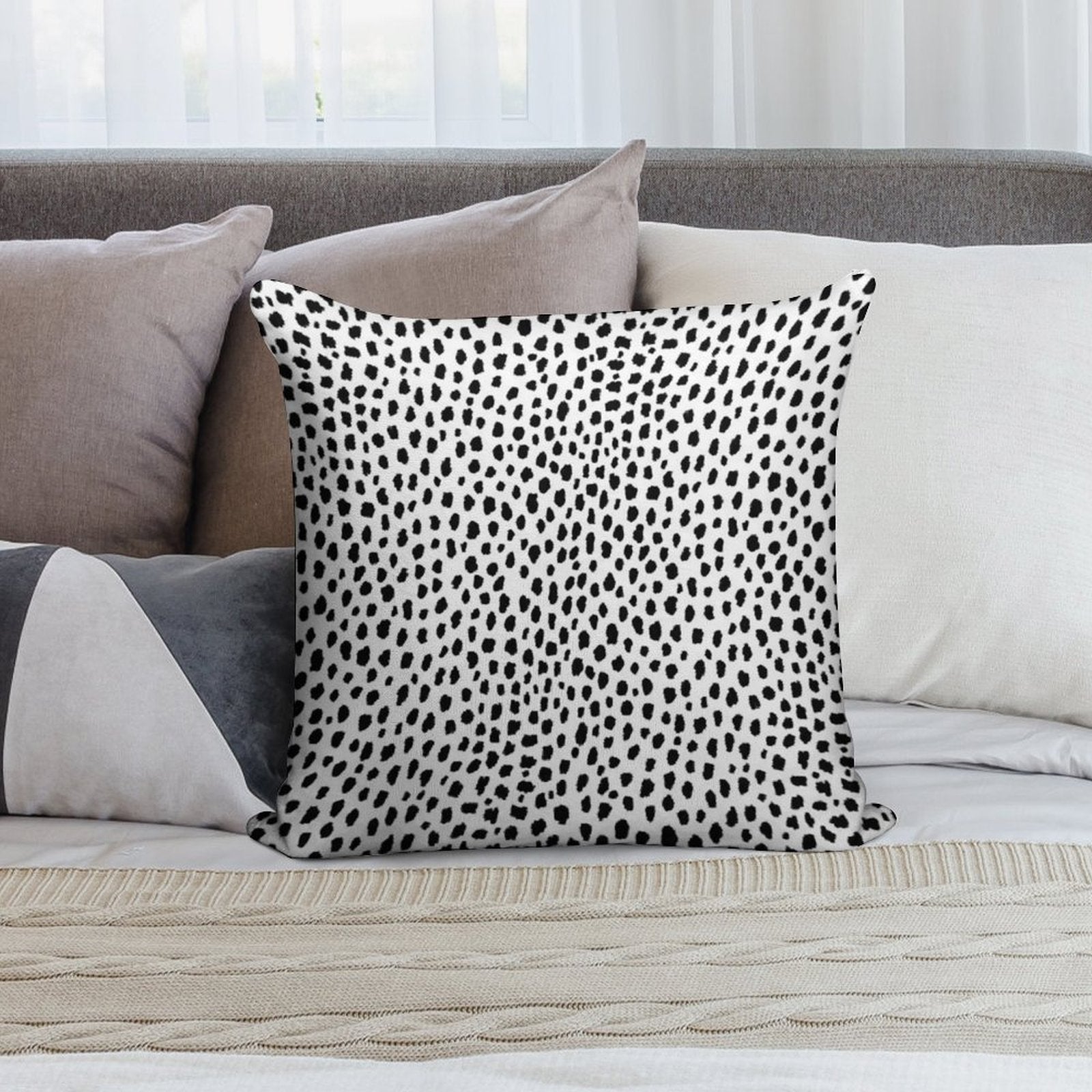 Dalmatian Spots (blackwhite) Soft Shrink-Resistant Throw Pillow