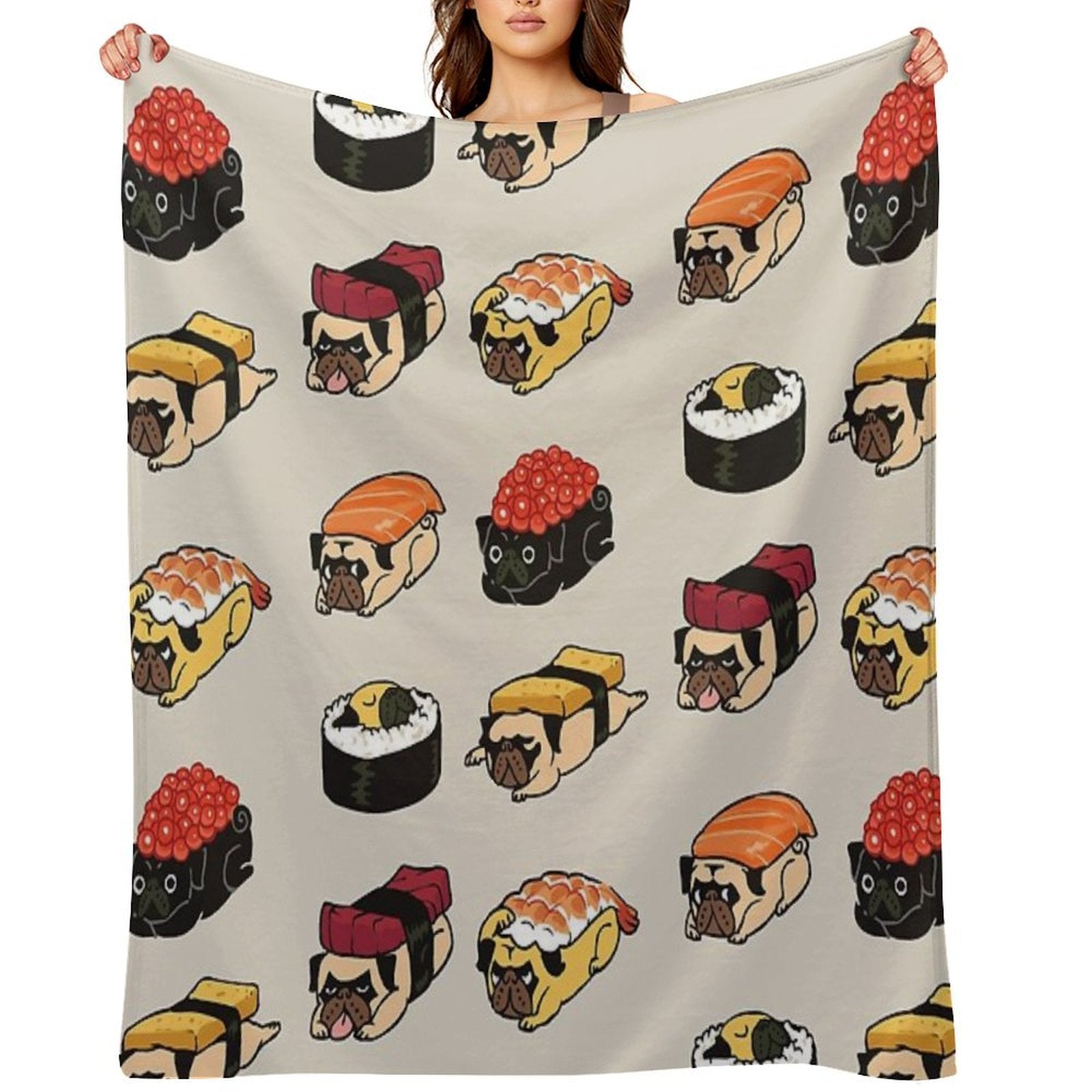Sushi Pug Machine-washable Throw Blanket