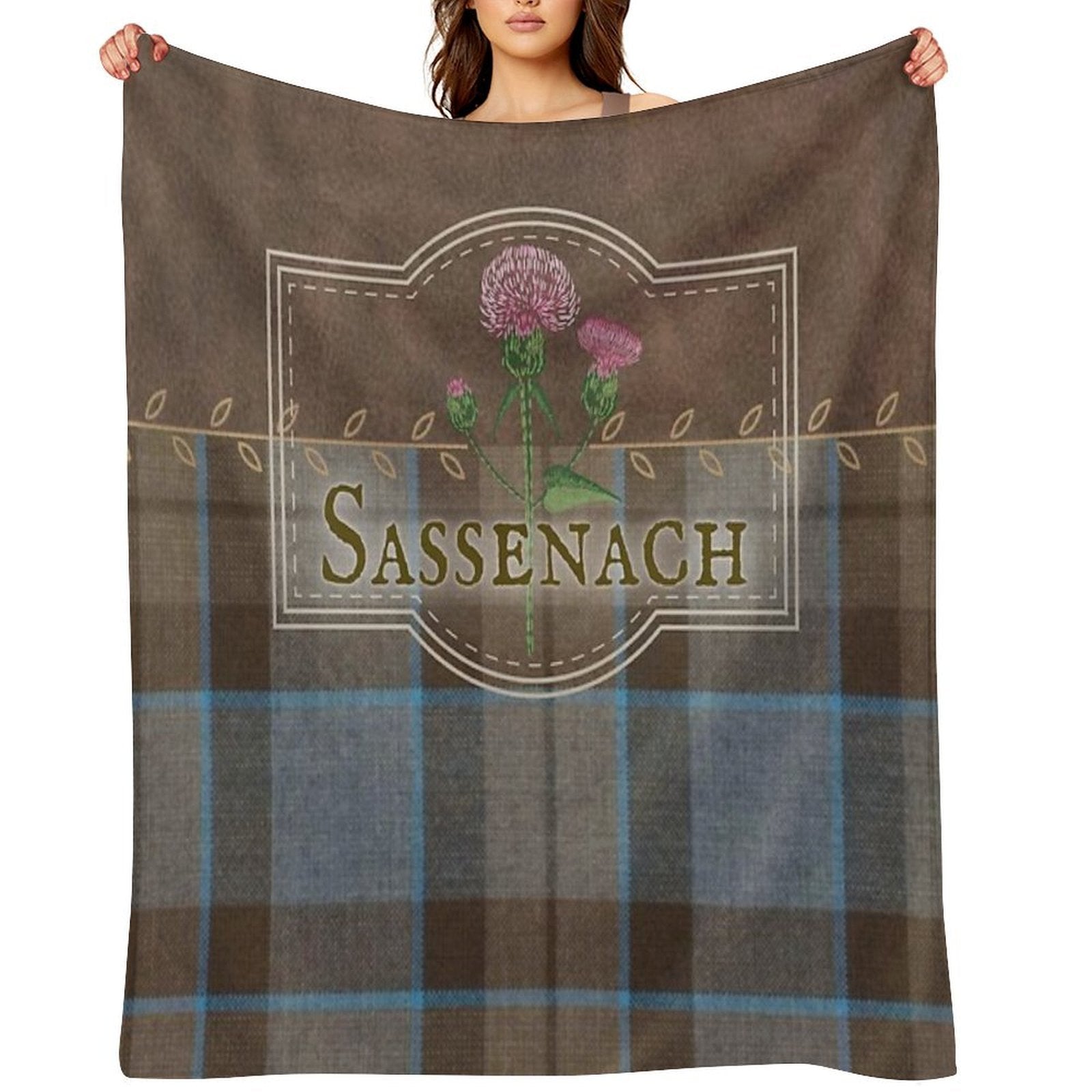 Outlander - Sassenach Leather And Tartan with Thistles And Leaves Easy Care Throw Blanket