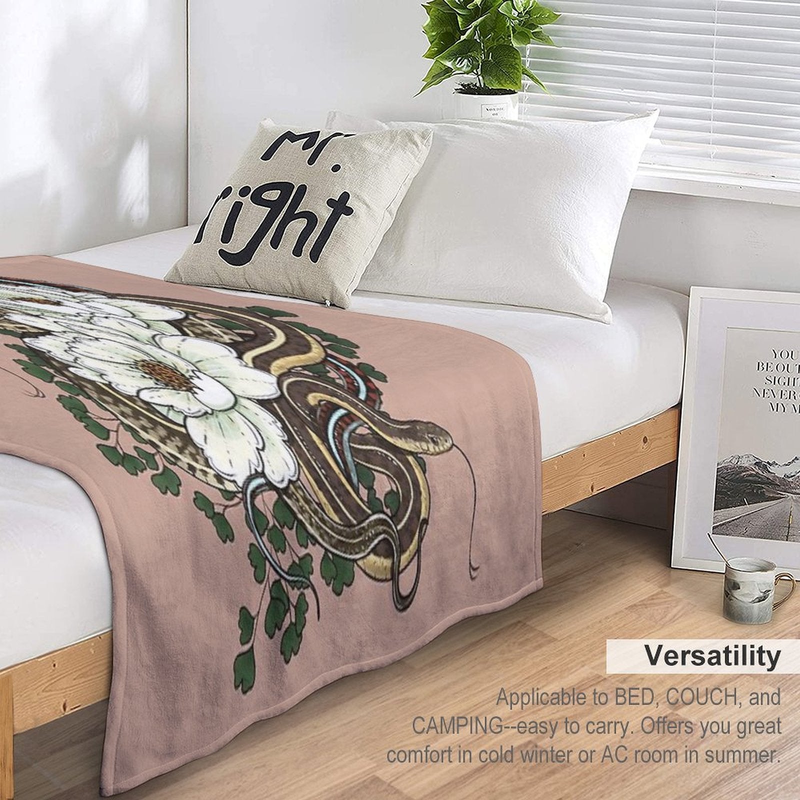 Garter Snakes with White Peonies Premium Throw Blanket