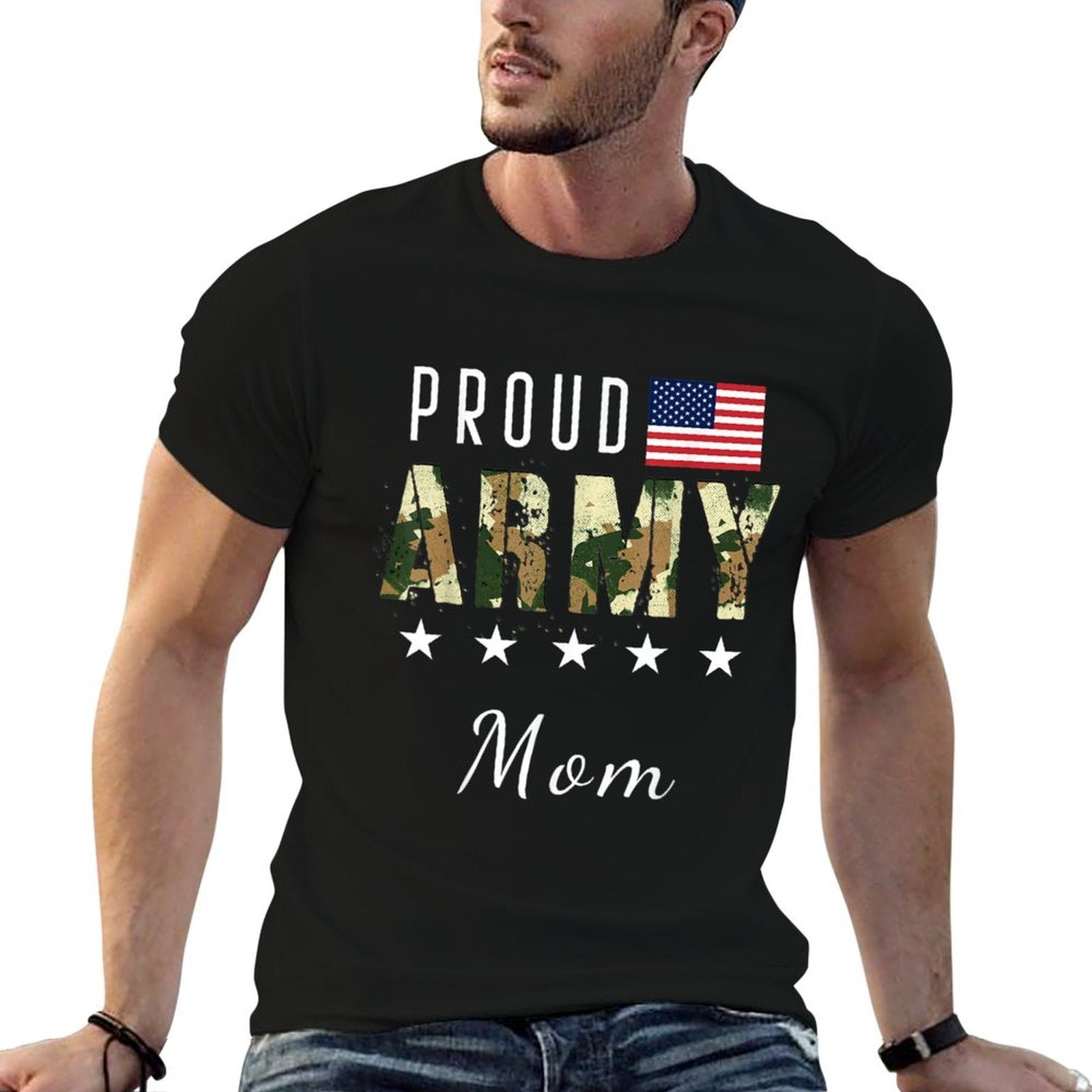 Proud Military Camouflage Proud Army Mom Mother Gift  Tagless Design T-Shirt