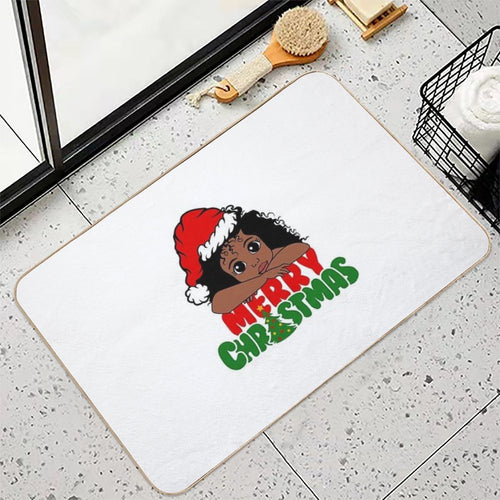 American African Christmas Santa Cute Natural Hair Afro Xmas  Non-Slip Bath Mat