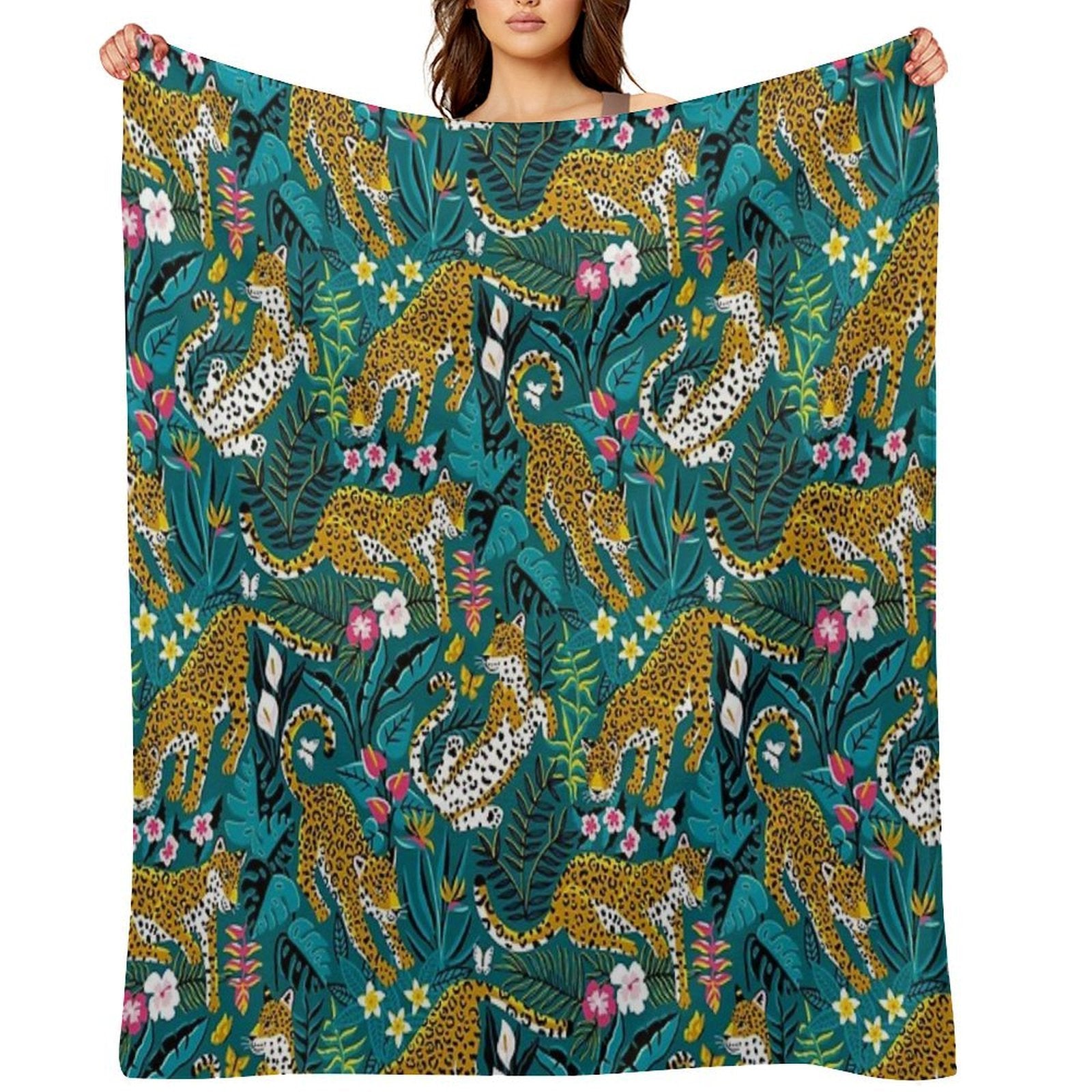 Dancing Jaguar Jungle Wrinkle-free Throw Blanket