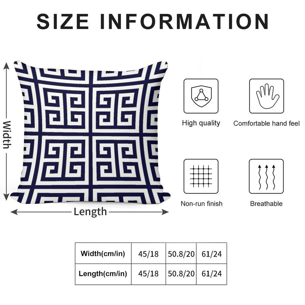 Greek Key Navy Blue And White Pattern Soft Multiple Sizes Throw Pillow